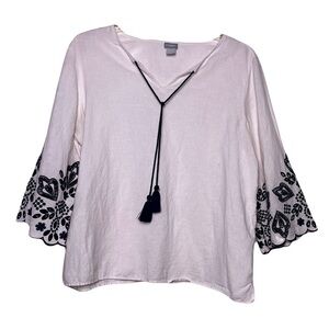 Chico’s | White Cutwork Sleeve Linen Blend Blouse Top, Size 3 (XL)